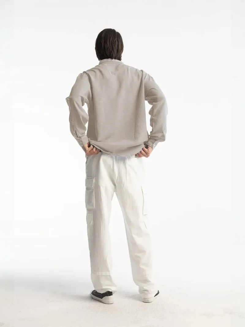 Giesto Beige Natural GIESTO Oversized Button-Up Long Sleeve Shirt for Men | Best Price UAE